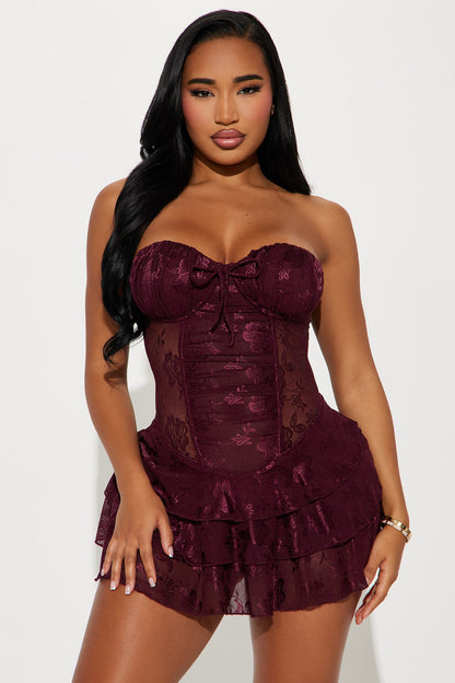 Sweet Pea Lace Micro Mini Dress - Burgundy