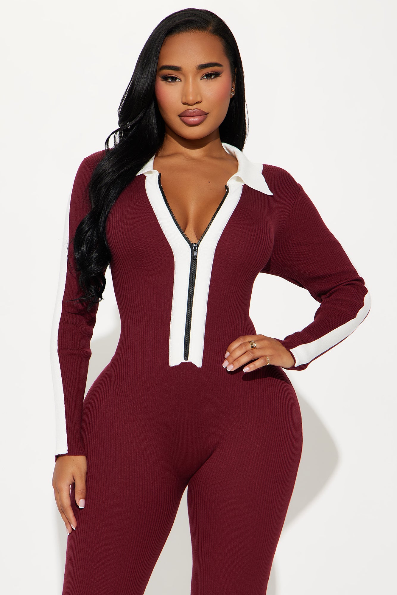 Fall Semester Sweater Jumpsuit - Burgundy