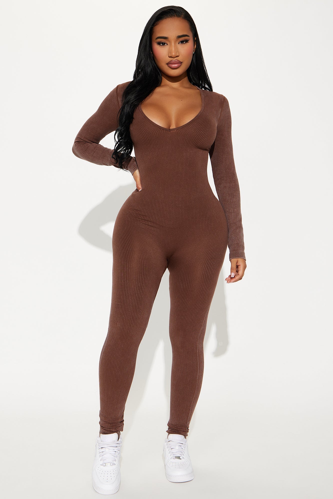 Trista Washed Seamless Jumpsuit - Brown