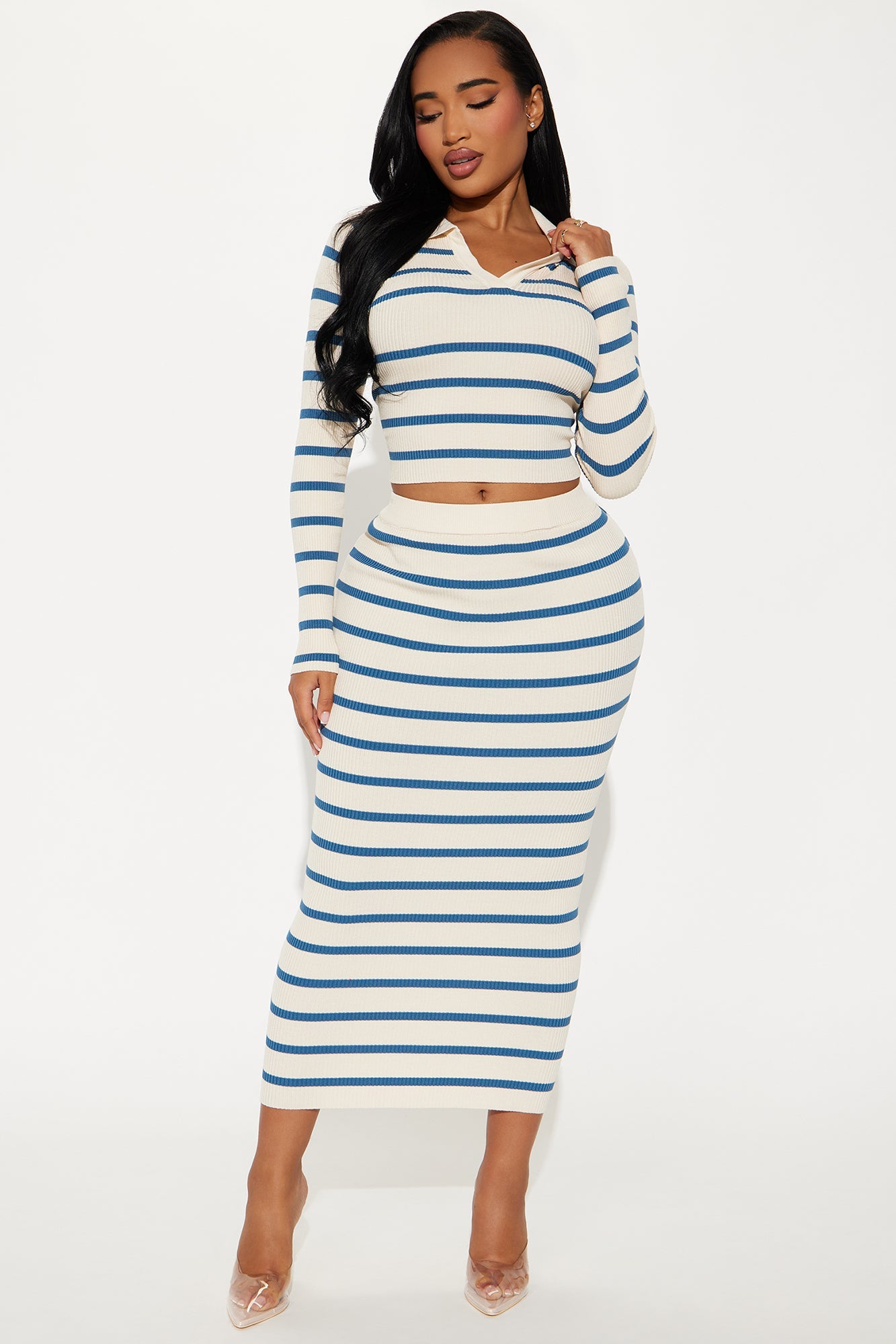 Klarissa Stripped Skirt Set - Blue/combo