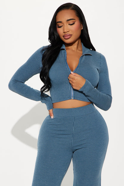 Self Care Ribbed Pant Set - Denim
