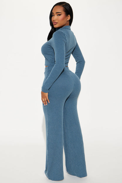 Self Care Ribbed Pant Set - Denim