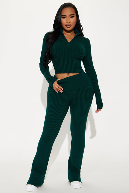 Sheena Sweater Foldover Pant Set - Hunter