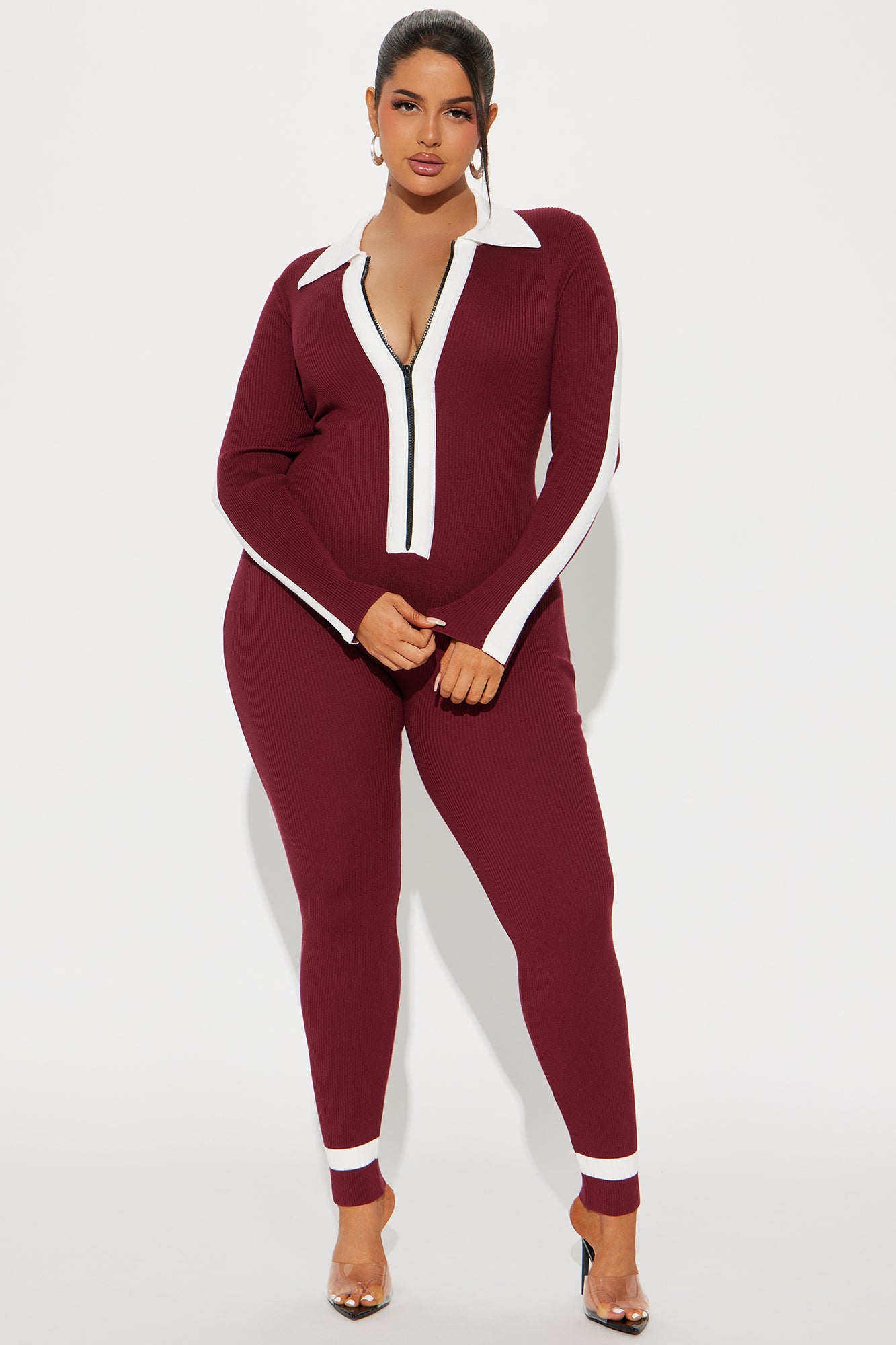 Fall Semester Sweater Jumpsuit - Burgundy