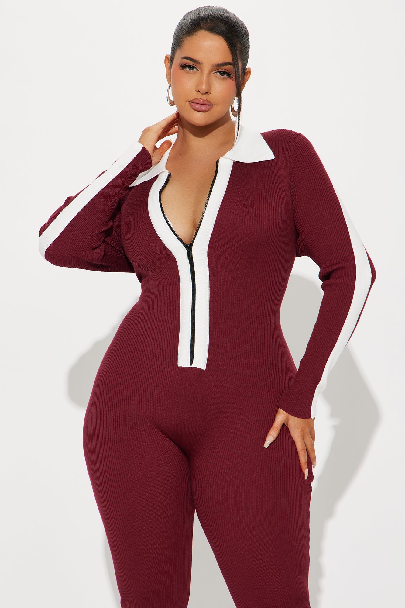Fall Semester Sweater Jumpsuit - Burgundy