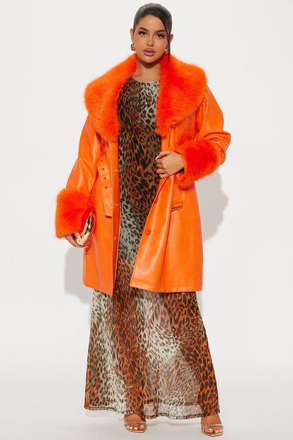 High Class Fur Trim Coat - Orange