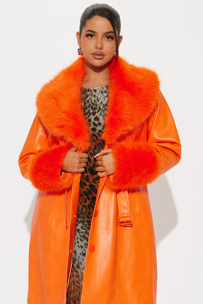 High Class Fur Trim Coat - Orange