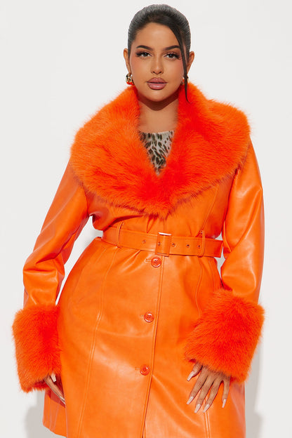 High Class Fur Trim Coat - Orange