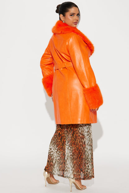 High Class Fur Trim Coat - Orange