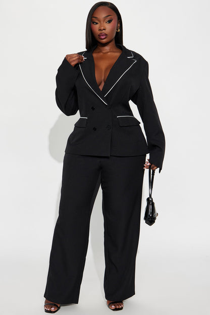 Simply Elegant Contrast Trim Blazer - Black/White