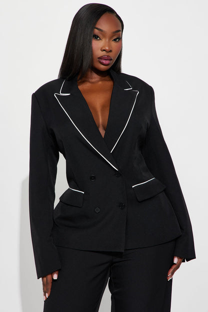 Simply Elegant Contrast Trim Blazer - Black/White