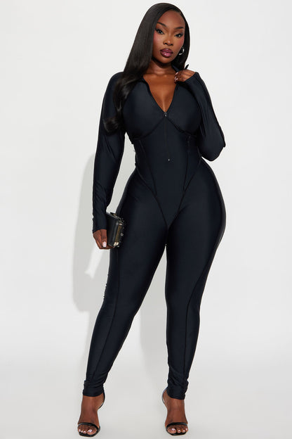 Ava Zip Up Long Sleeve Jumpsuit - Black