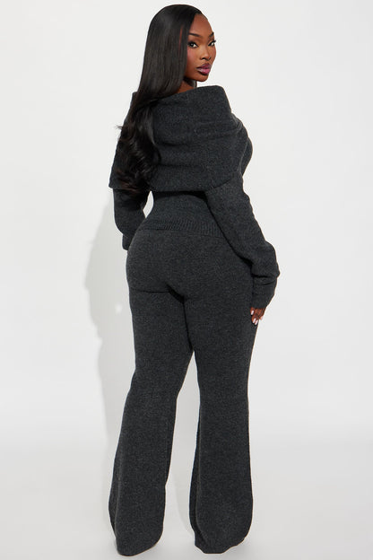 Carolina Off Shoulder Sweater Pant Set - Charcoal