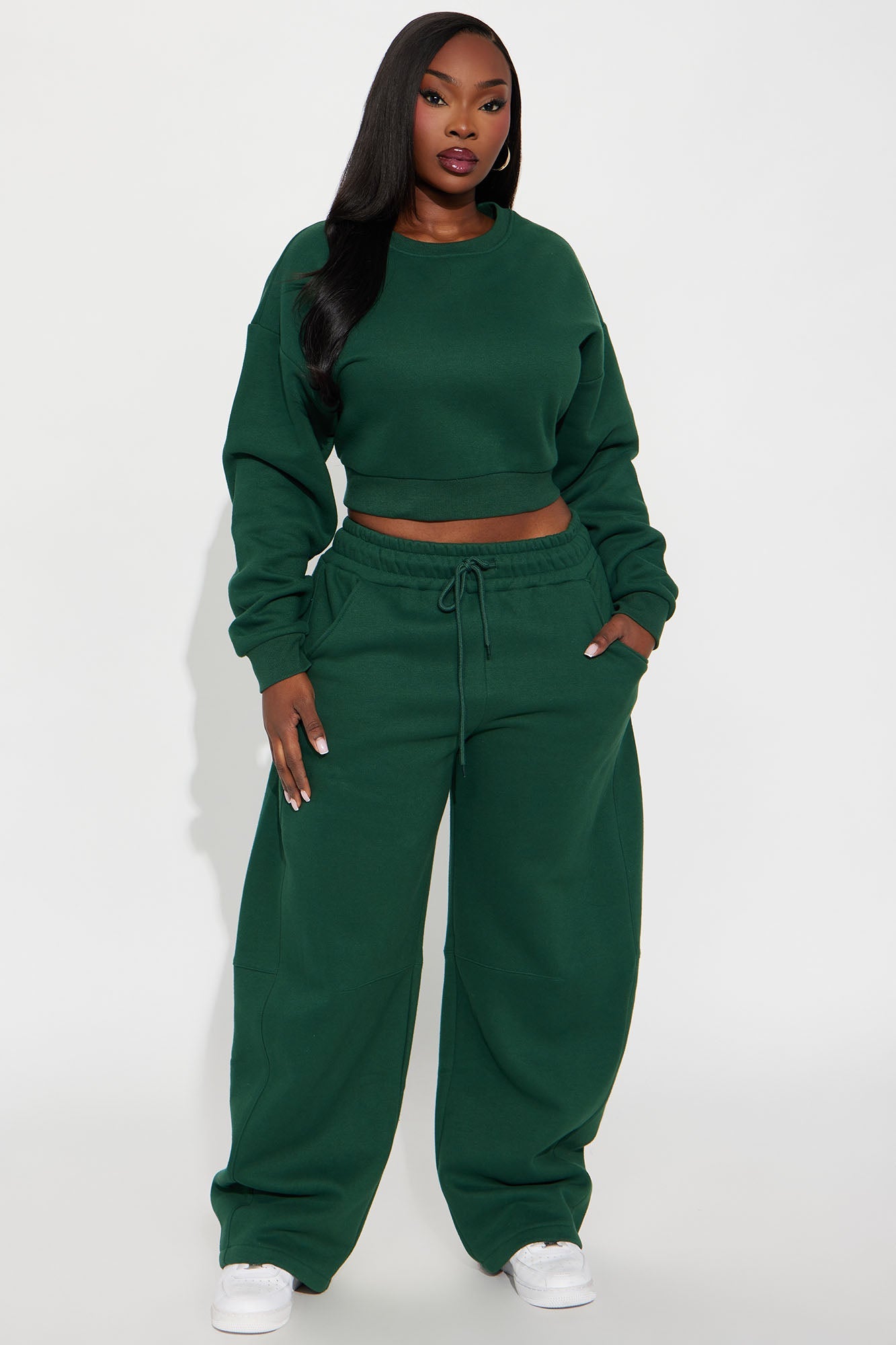 Free Spirit Fleece Barrel leg Pant Set - Hunter