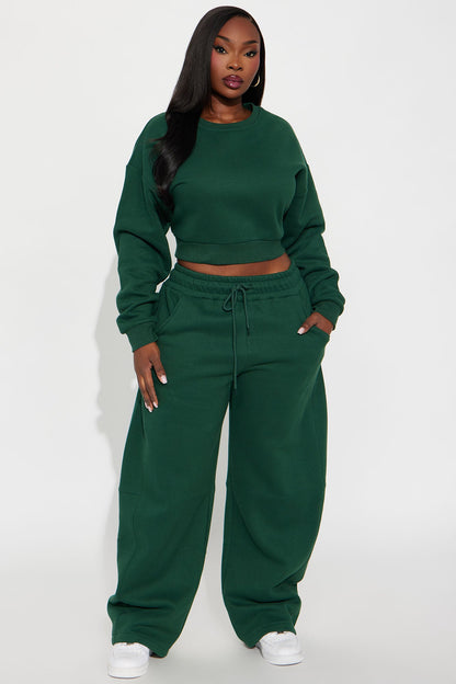 Free Spirit Fleece Barrel leg Pant Set - Hunter