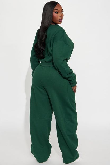 Free Spirit Fleece Barrel leg Pant Set - Hunter