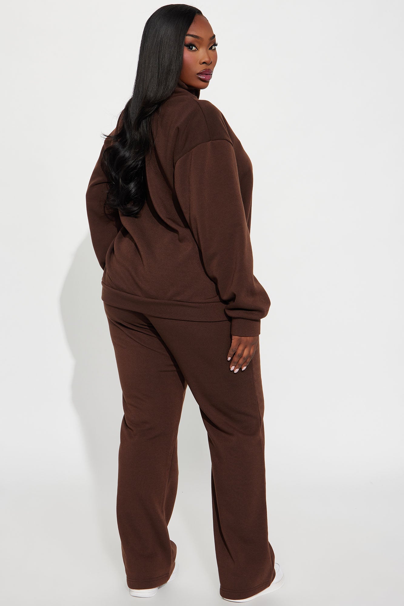 Demi Zip Up Fleece Pant Set - Chocolate