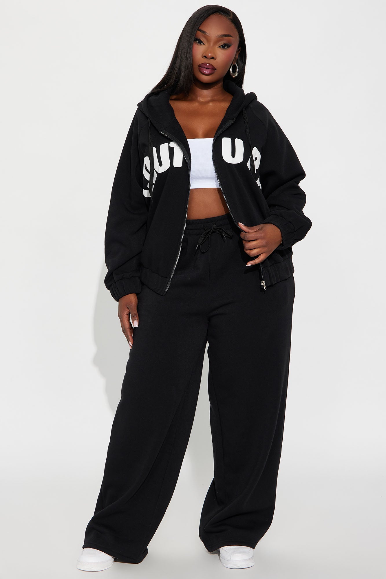 Couture Comfort Zip Up Fleece Pant Set - Black