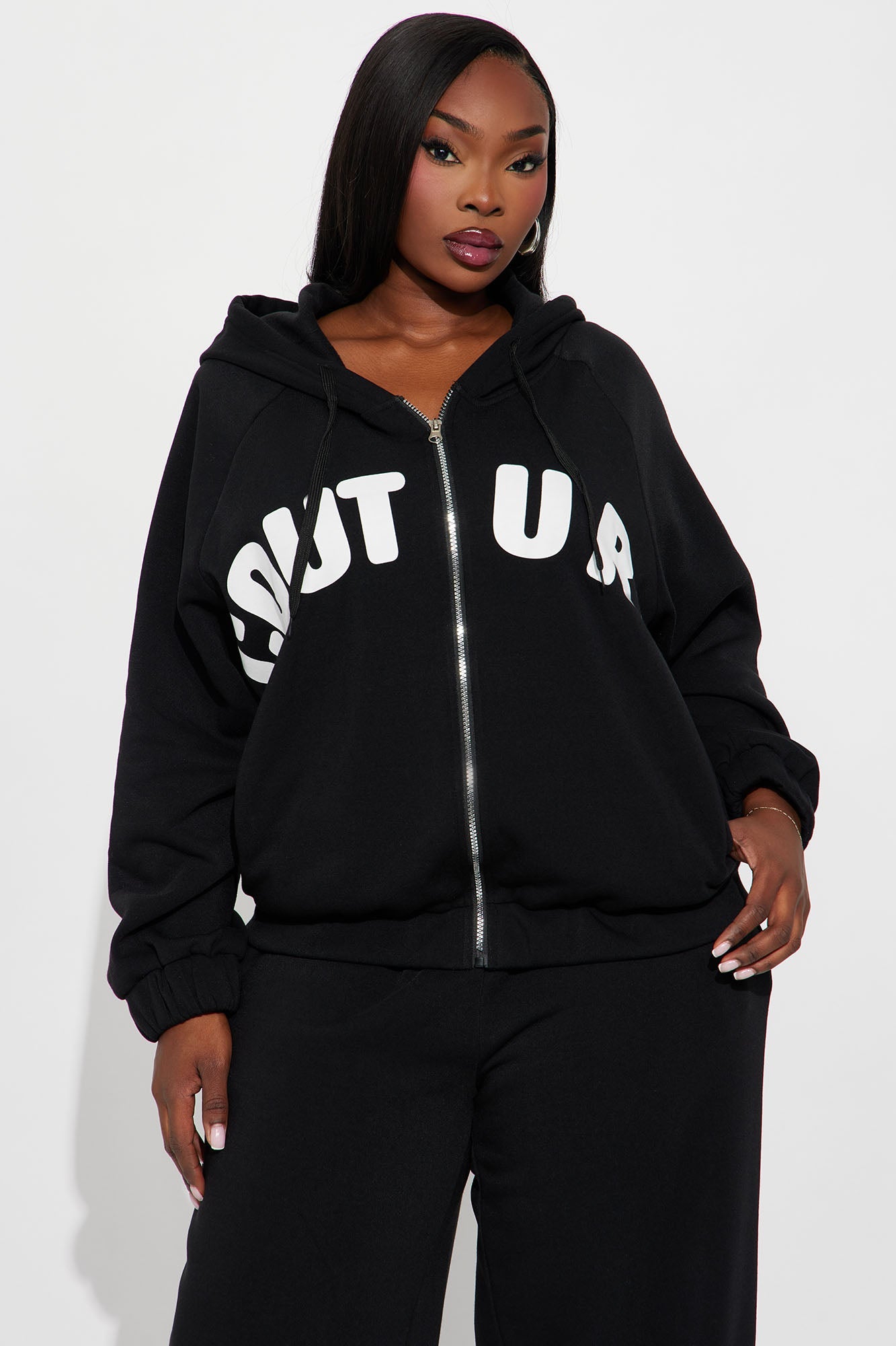 Couture Comfort Zip Up Fleece Pant Set - Black