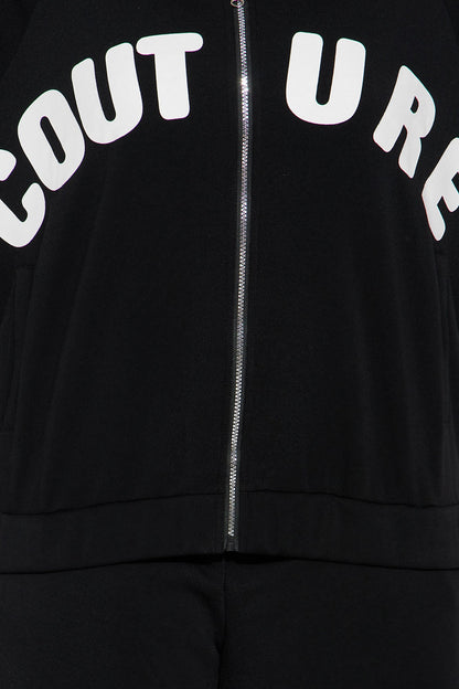 Couture Comfort Zip Up Fleece Pant Set - Black