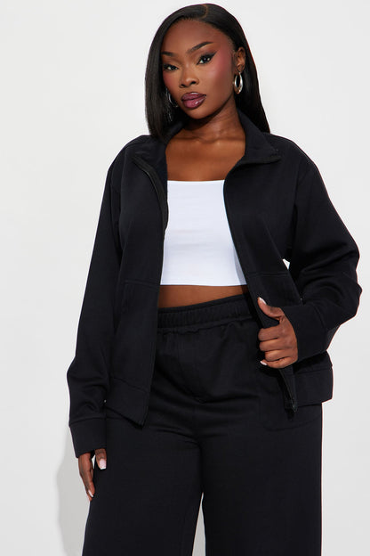 Blake Zip Up Fleece Pant Set - Black