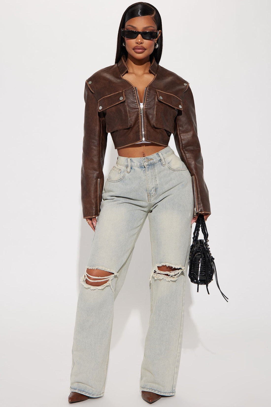 Brooklyn Faux Leather Fitted Jacket - Brown