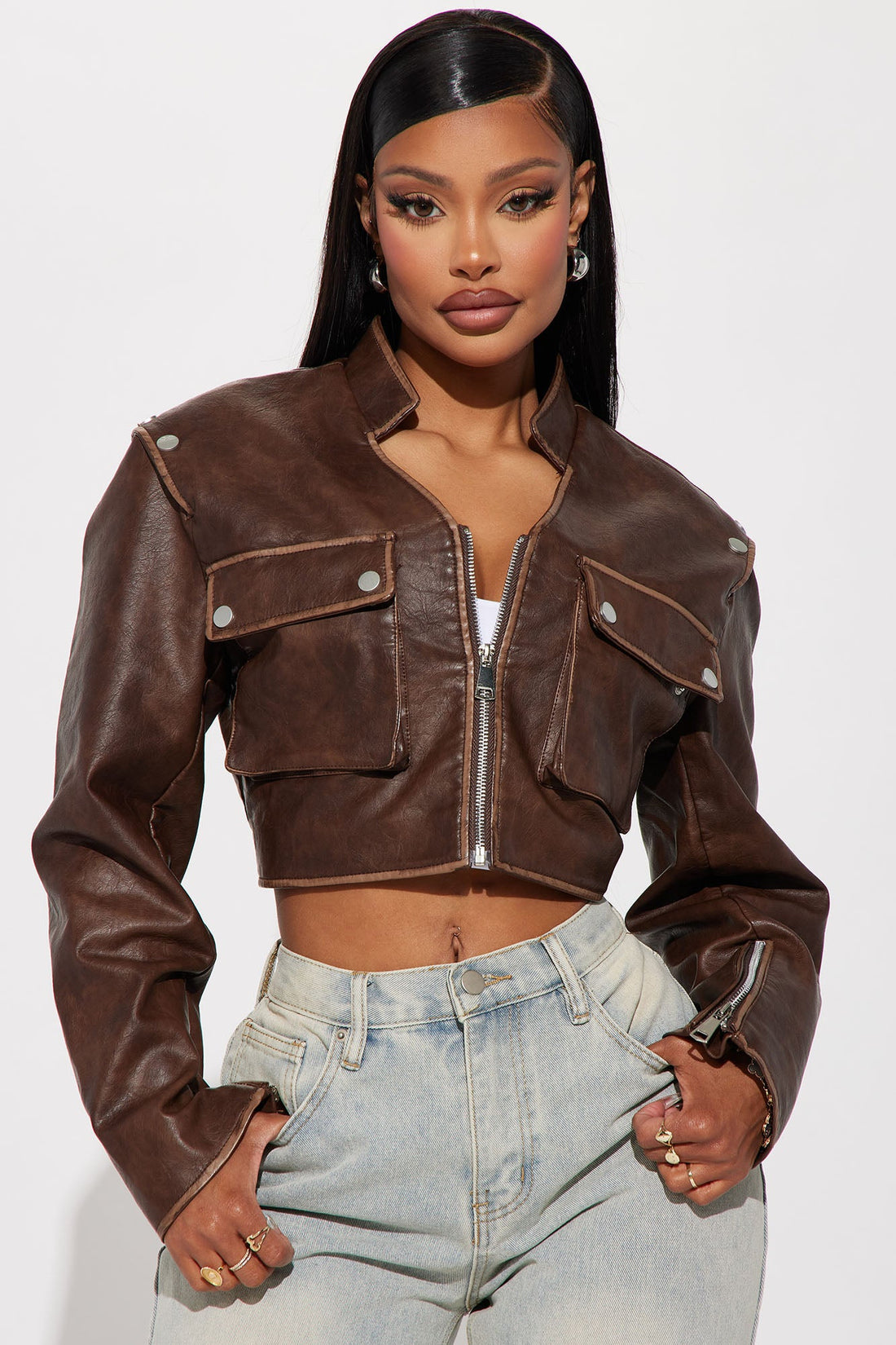 Brooklyn Faux Leather Fitted Jacket - Brown