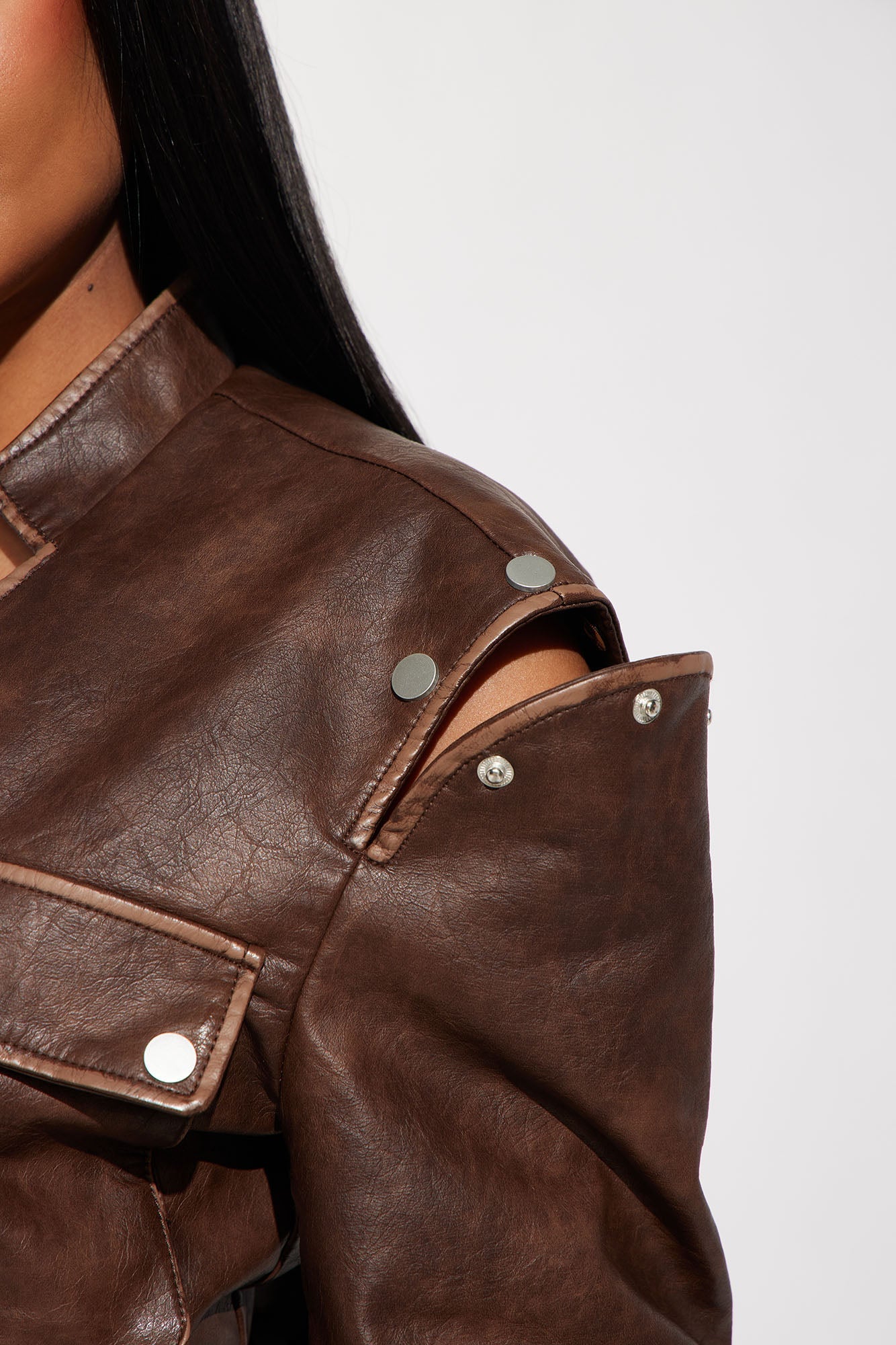 Brooklyn Faux Leather Fitted Jacket - Brown