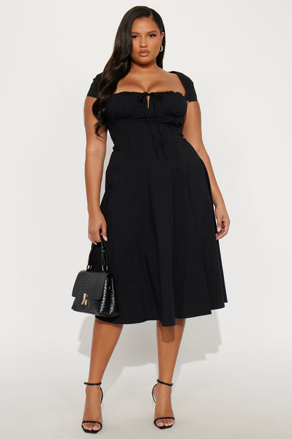 Juniper Cap Sleeve Midi Dress - Black