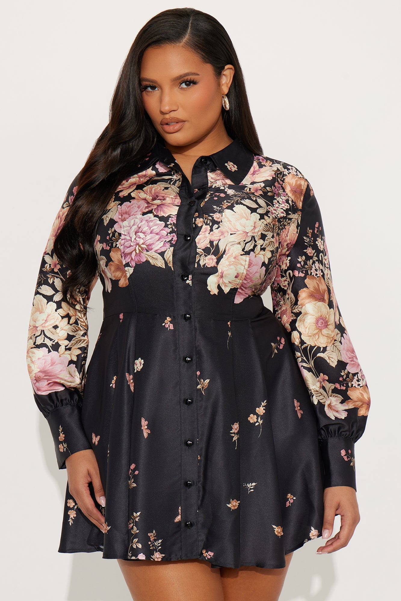 Maribelle Floral Satin Mini Dress - Black/combo