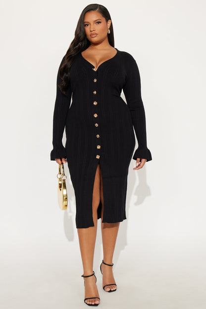 Vanilla Crush Sweater Midi Dress - Black