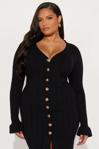 Vanilla Crush Sweater Midi Dress - Black
