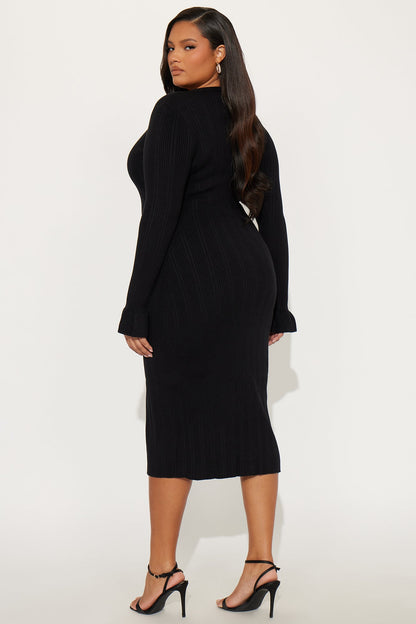 Vanilla Crush Sweater Midi Dress - Black