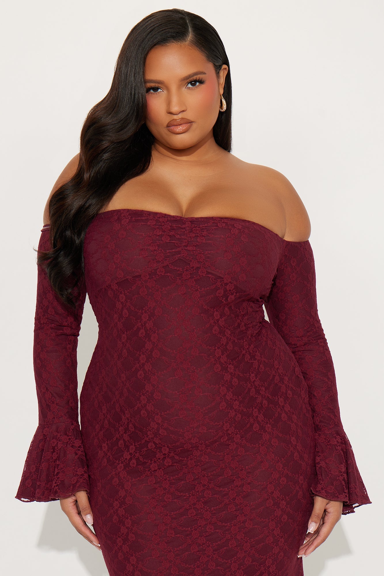 Fiercely Yours Lace Gown - Burgundy