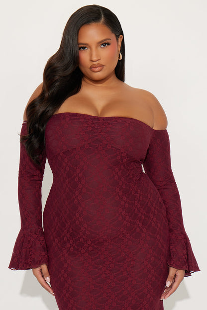 Fiercely Yours Lace Gown - Burgundy