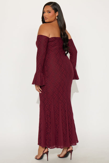 Fiercely Yours Lace Gown - Burgundy