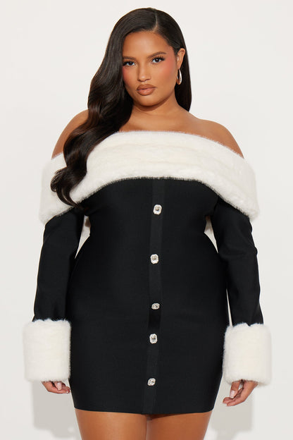 Kyla Fur Bandage Mini Dress - Black/White