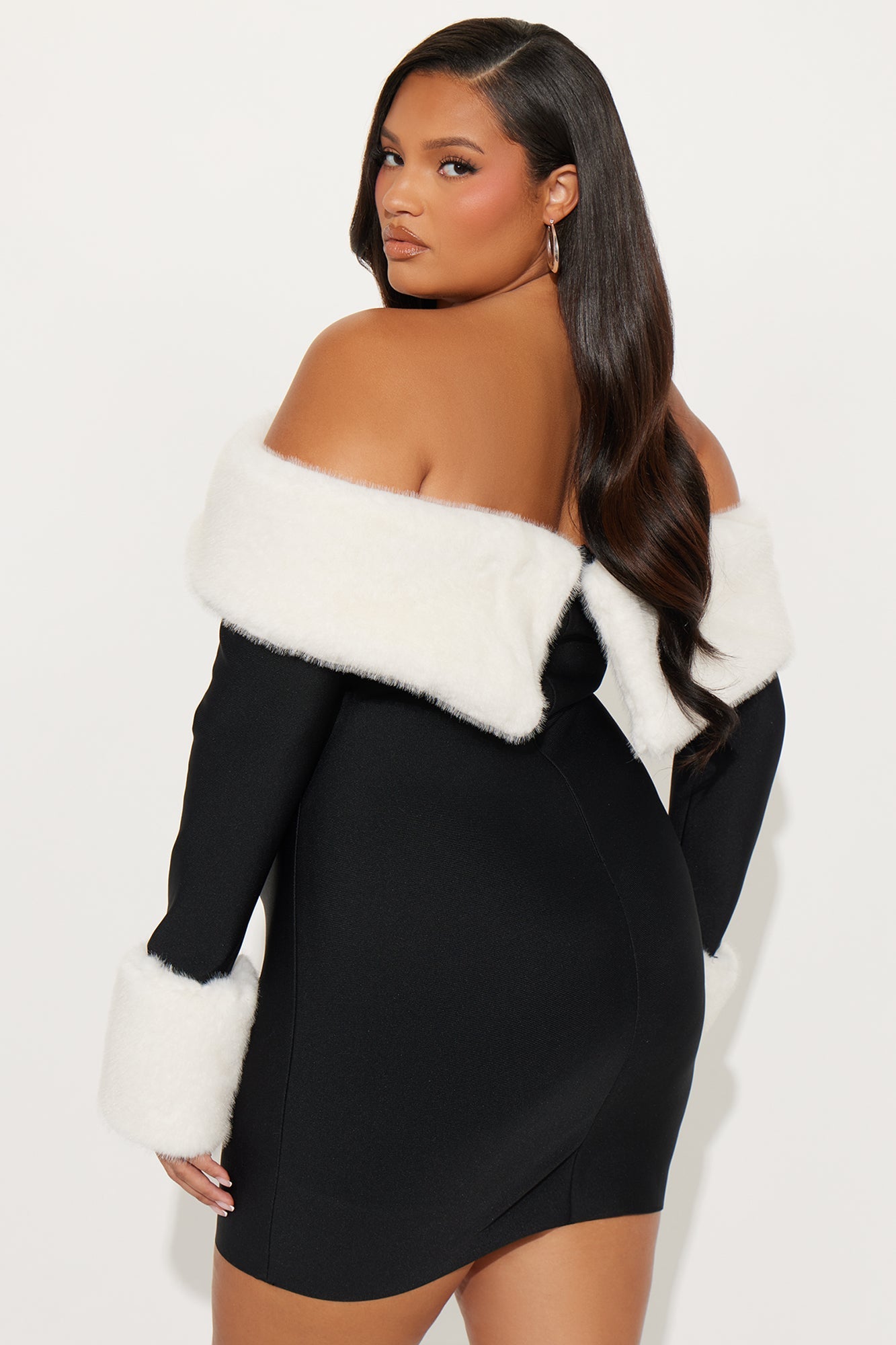 Kyla Fur Bandage Mini Dress - Black/White