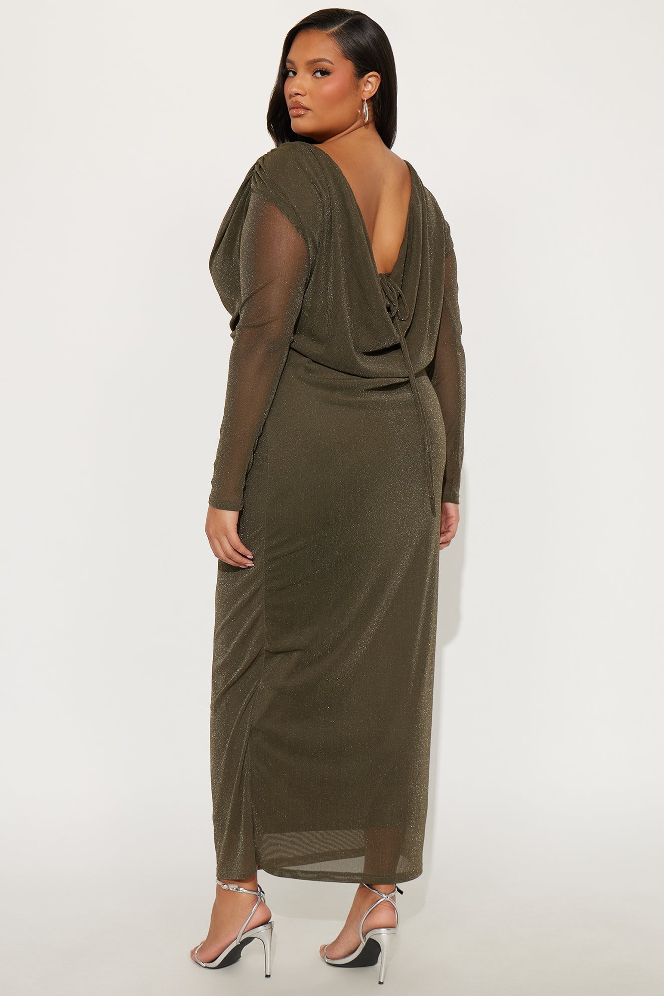 Sleek Sis Glitter Maxi Dress - Olive
