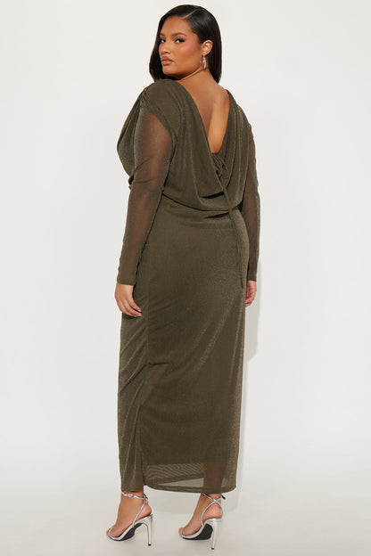 Sleek Sis Glitter Maxi Dress - Olive