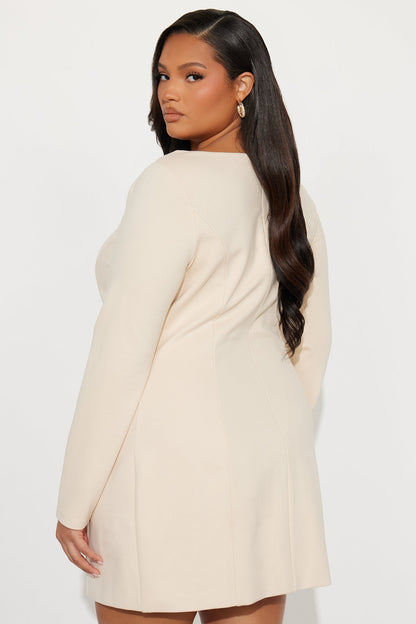 Dressed In Confidence Long Sleeve Mini Dress - Beige