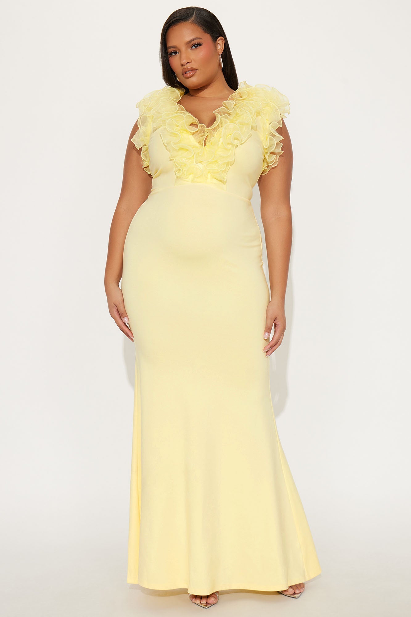Like To Show Ruffle Maxi Gown - Butter Yellow