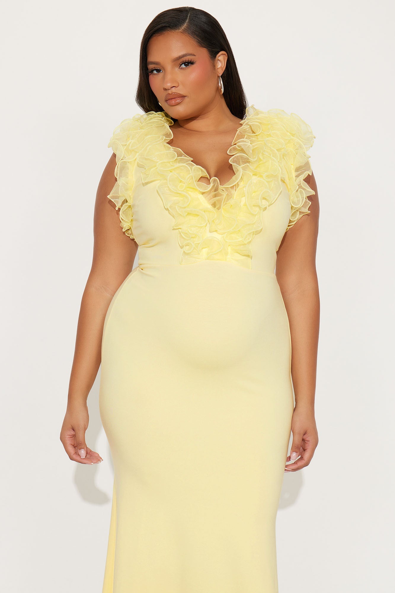 Like To Show Ruffle Maxi Gown - Butter Yellow