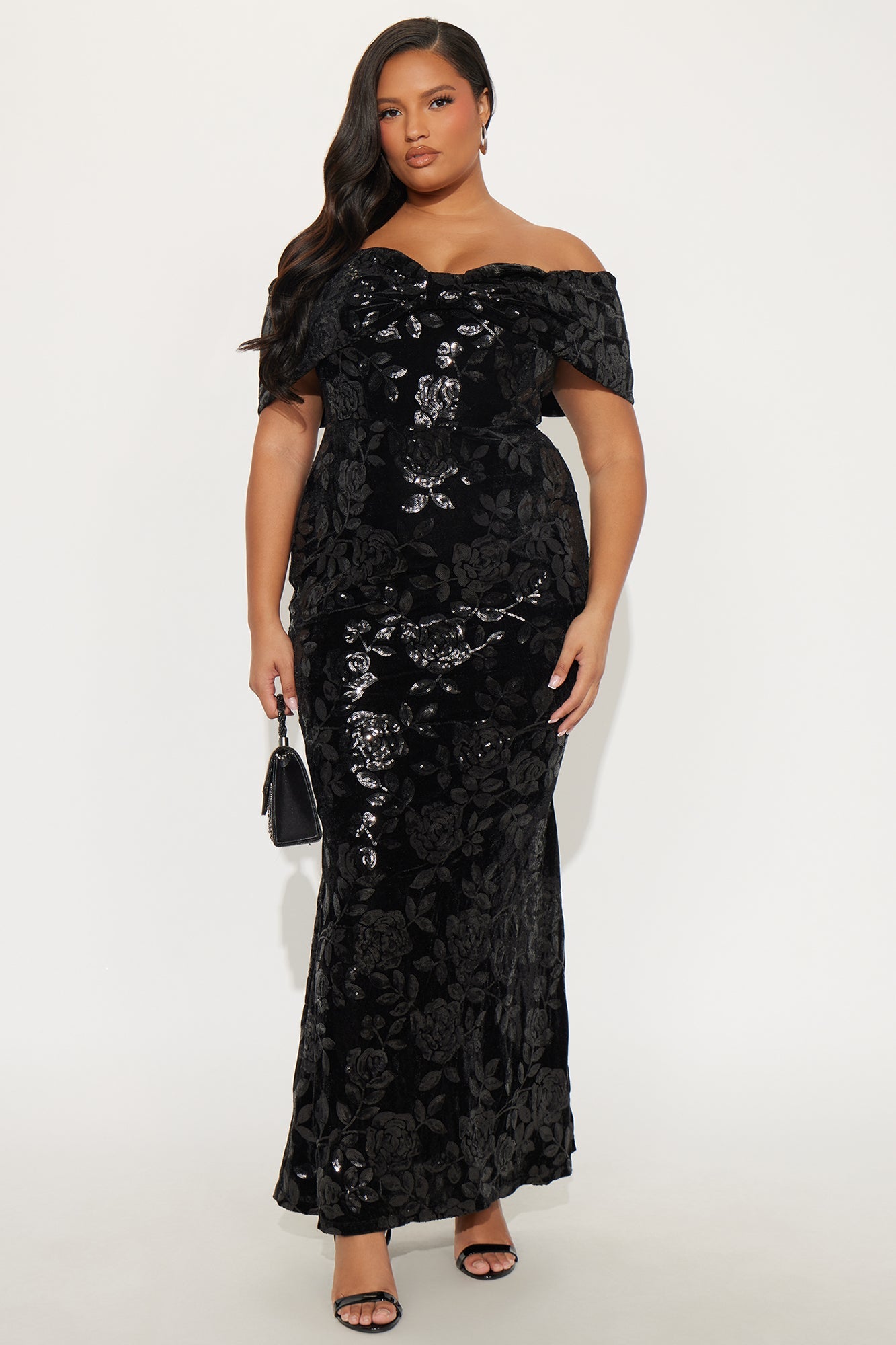 Amira Velvet Sequin Gown - Black