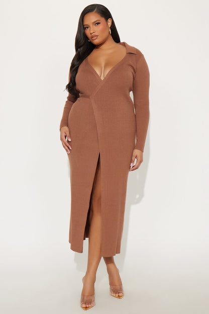 Peyton Sweater Wrap Maxi Dress - Mocha