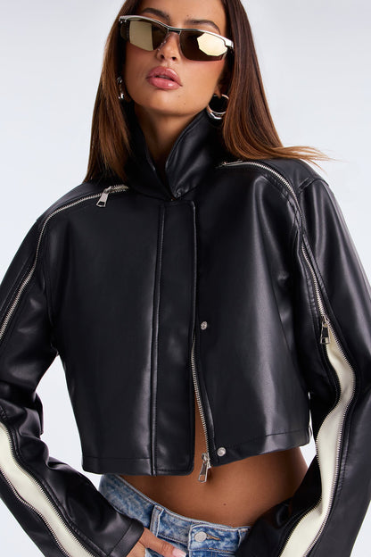 Around The Track Faux Leather Moto Jacket - Black/combo