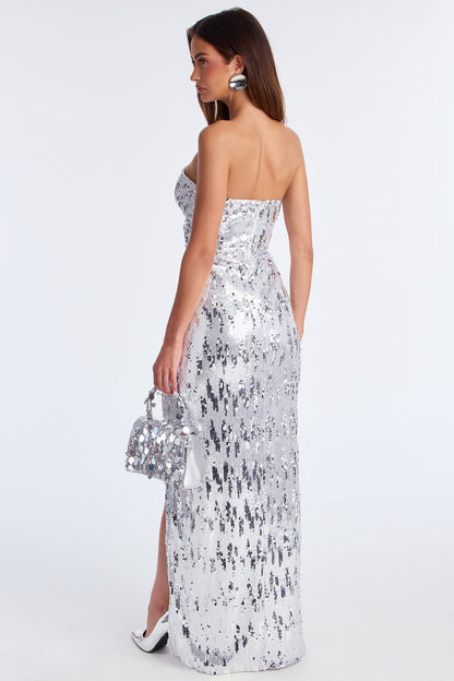Deep Love Sequin Maxi Gown - Silver