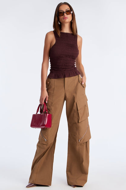 Brunch With The Girls Smocked Tank Top - Brown