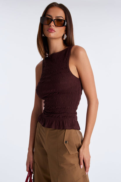 Brunch With The Girls Smocked Tank Top - Brown