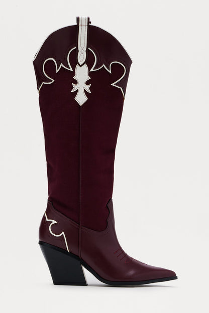 Stapleton Knee High Cowboy Boots - Burgundy